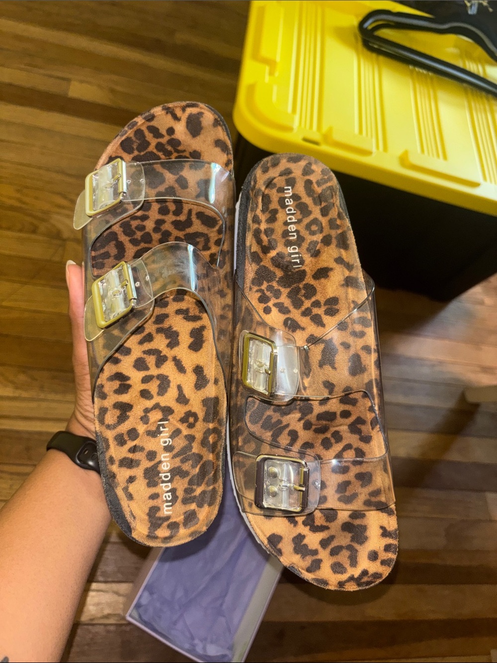 Madden Girl Leopard Print Clear Strap Slide Platform Sandals